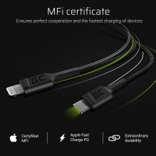 Green Cell Cable GC Power Stream USB-C - Lightning 100 cm with Power Delivery (Apple MFi Certified)