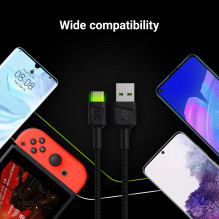 Green Cell Cable Ray USB Cable - USB-C 120cm with green LED backlight and support fast charging Ultra Charge, QC 3.0