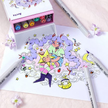 Double-sided markers - felt-tip pens ARRTX Oros, (12 colors, pastel tones)