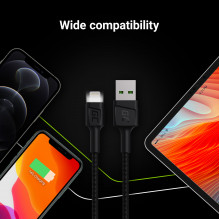 Green Cell Cable Ray USB-A - Lightning White LED 200cm with support for Apple 2.4A fast charging