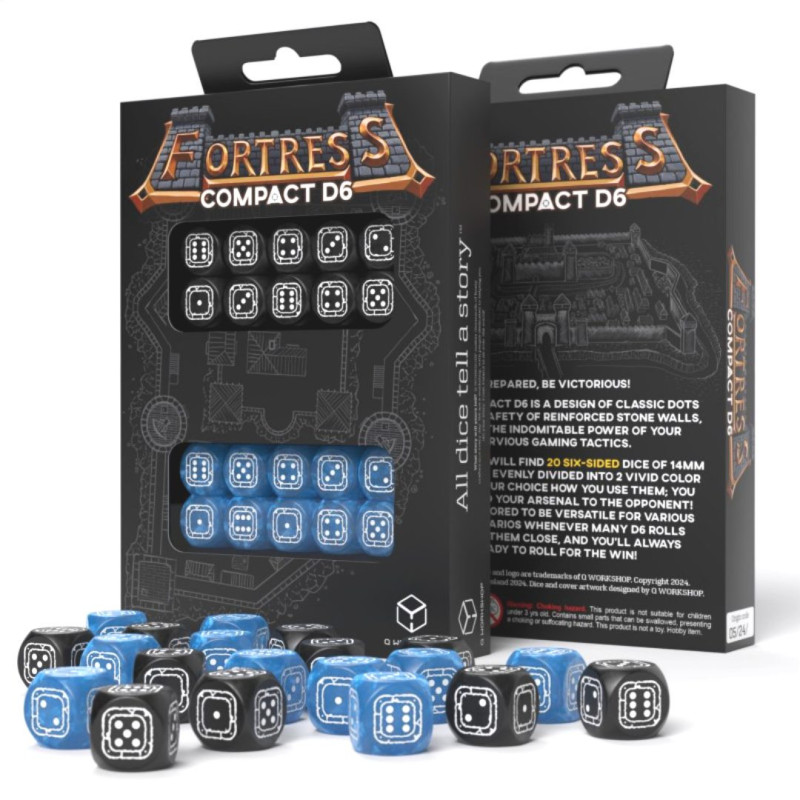 Q-workshop Fortress Compact D6 Black Blue Dice Set