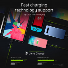 3 Green Cell GC Ray USB-C 120 cm laidų rinkinys su žaliu LED foniniu apšvietimu, greitas įkrovimas, Ultra Charge, QC 3.0