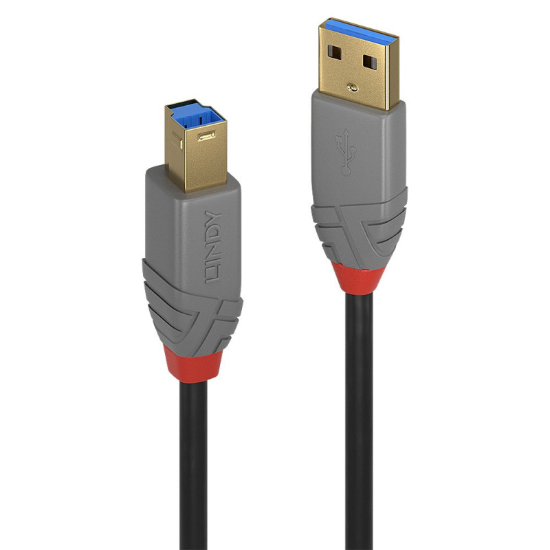 USB Laidas - LINDY Anthra Line USB 3.2 Type A į B Laidas, M / M, 5Gbps, 5 m, Juodas