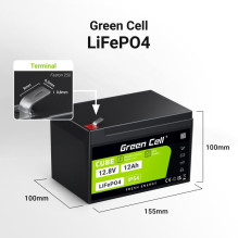 Akumuliatorius - Green Cell LFPGC12V12AH 12.8V 12Ah Ličio Geležies Fosfatas
