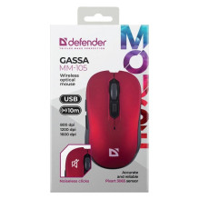 Wireless Mouse - Defender Gassa MM-105 RF Wireless 1600 DPI Silent Red