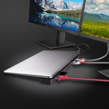 USB C Dokavimo Stotis - LINDY Plugable DST-Mini XT 810 8K / 4K60, 100W PD, USB 3.2, Gigabit Ethernet, Pilka