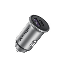 Car Charger - Vention Dual Port USB A+A 30W Fast Charging Aluminum Alloy Gray