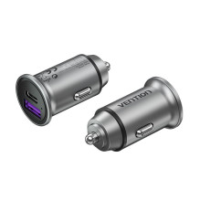 Automobilinis įkroviklis - Vention Dviejų prievadų USB A+A 30W Greitas įkrovimas Aliuminio lydinys Pilkas