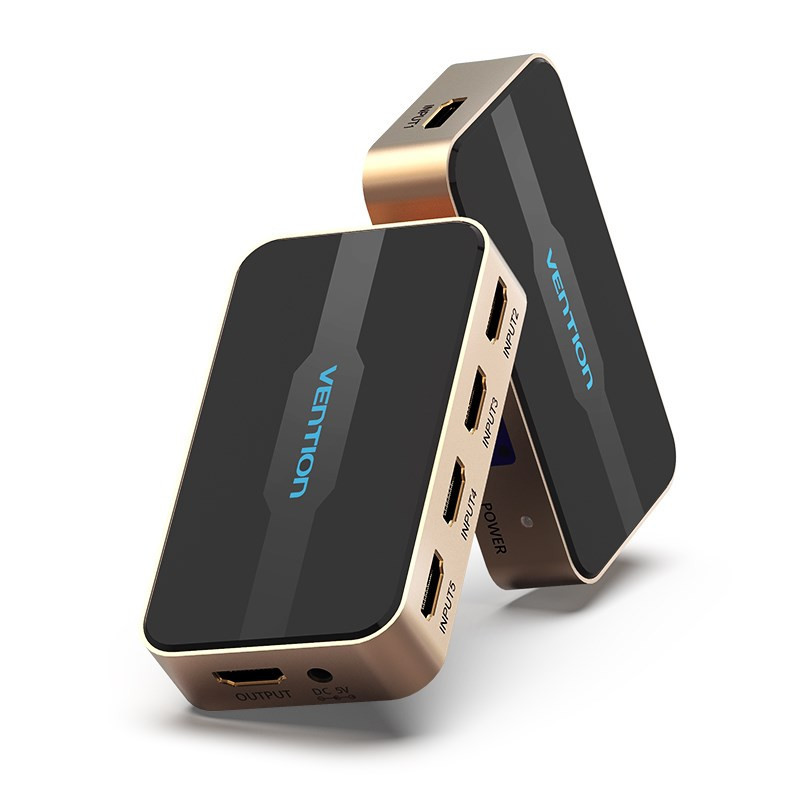 HDMI Switch - Vention 5 in 1 4K 30Hz Remote Black