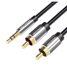 Garso kabelis - Vention 3.5mm iki 2RCA M 2M auksu padengtas juodas