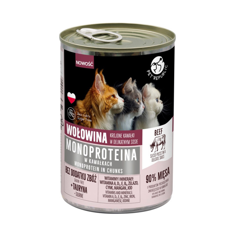 Drėgnas Kačių Maistas - Pet Republic Monoproteininis Jautienos Konservas 400g