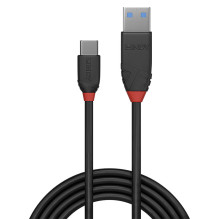 USB Laidas - LINDY Black Line USB 3.2 Type A į C Laidas, M / M, 10Gbps, 15W, 0.15 m, Juodas
