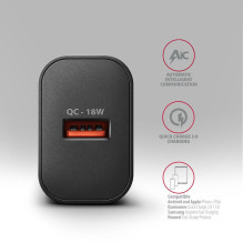 MOBILE CHARGER WALL USB 18W / 1PORT BLACK ACU-QC18 AXAGON