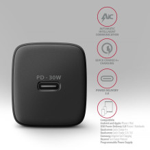 MOBILE CHARGER WALL USB-C 30W / 1PORT BLACK ACU-PD30 AXAGON