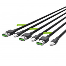 3 Green Cell GC Ray Lightning 200 cm laido rinkinys su baltu LED, greitas Apple įkrovimas 2.4A