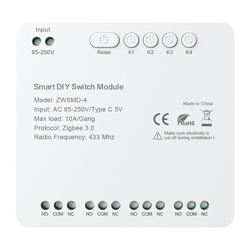 ZigBee 4-channel switch module with voltage-free DC 32V contact Avatto ZWSMMD-4-250V