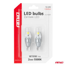 LED CANBUS lemputės T15 W16W 2SMD 3570 baltos 12V 24V AMIO-04257 LED CANBUS lemputės T15 W16W 2SMD 3570 baltos 12V 24V AMIO-04257