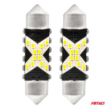 LED CANBUS lemputės Festoon C5W 12SMD 2016 36mm baltos 12V 24V AMIO-04236 LED CANBUS lemputės Festoon C5W 12SMD 2016 36mm baltos 12V 24V AMIO-04236