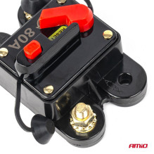 Automobilio automatinis saugiklis 80A 12V 24V 48V AMIO-03827 Automobilio automatinis saugiklis 80A 12V 24V 48V AMIO-03827