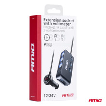 Cigarette lighter splitter, tee, voltmeter, USB charger, USB-C, 12V, 24V, AMIO-03781
