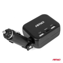 Cigarette lighter socket splitter with charger 2x USB-A 1x USB-C 12V 24V 100W 180° AMIO-04357