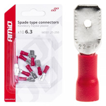 Konektory izolowane męskie płaskie 6.3mm 0.5-1.5mm2 10A 10 szt. AMIO-03066 Konektory izolowane męskie płaskie 6.3mm 0.5-1.5mm2 10A 10 szt. AMIO-03066