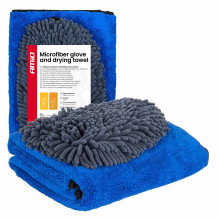Mikropluošto automobilio džiovinimo pirštinė ir rankšluostis 94 / 800 g/m² 20x26 / 60x90 cm AMIO-04489