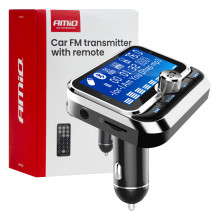 Car FM transmitter with remote control 2×USB-A 12V 24V AMIO-04657
