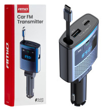 Automobilinis FM siųstuvas 1×USB-A 1×USB-C 12V 24V AMIO-04656