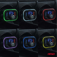Automobilinis FM siųstuvas 2×USB-A 1×USB-C microSD 12V 24V AMIO-04652