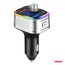 Car FM transmitter 2×USB-A 1×USB-C microSD 12V 24V AMIO-04652