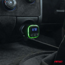 Car FM transmitter microSD 1×USB-A 2×USB-C 12V 24V AMIO-04651