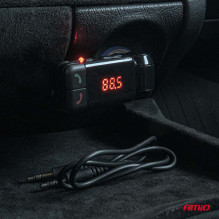 Car FM transmitter foldable 2×USB-A 12V 24V AMIO-04650
