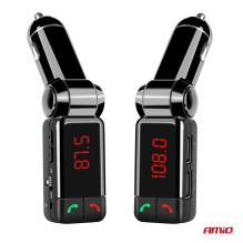 Automobilinis FM siųstuvas sulankstomas 2×USB-A 12V 24V AMIO-04650