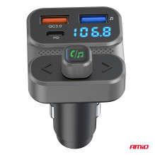 Car FM transmitter 2×USB-A 1×USB 12V 24V AMIO-04649