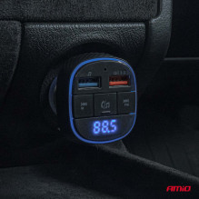 Car FM transmitter 2×USB-A 12V 24V AMIO-04648