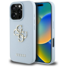 Guess Grained Big 4G Logo Small Classic Logo dėklas, skirtas iPhone 16 Pro Max - mėlynas