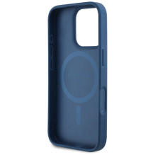 Guess Grained Printed Flower Pattern MagSafe dėklas iPhone 16 Pro mėlynas