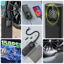 „Wozinsky WPEP-8000“ kompresorius, elektrinis siurblys, 8000 mAh išorinė baterija, žibintuvėlis - juodas