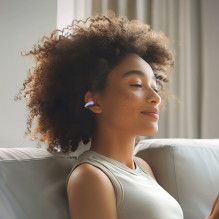 OWS QCY Crossky C30 ausinės su spaustuku, IPX4, „Bluetooth 5.4“ – violetinės