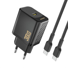 „Dudao A27PCEU PD“ 30 W „GaN USB-C“ sieninis įkroviklis su USB-C laidu – juodas
