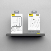 „Dudao A27TCEU PD“ 30 W GaN USB-A USB-C sieninis įkroviklis su USB-C laidu – baltas