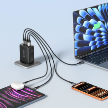 „Tech-Protect NC200W-GaN“ 4 prievadų 200 W sieninis įkroviklis – juodas