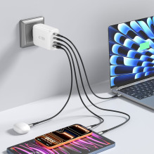 „Tech-Protect NC240W-GaN“ 4 prievadų 240 W sieninis įkroviklis – baltas