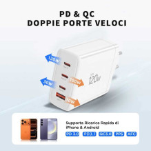 „Tech-Protect NC120W-GAN“ 4 prievadų 120 W sieninis įkroviklis – baltas