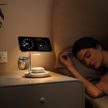 „Joyroom JR-W23 Qi2 4-in-1“ stalinis įkroviklis su įmontuota indukcine naktine lempute – baltas