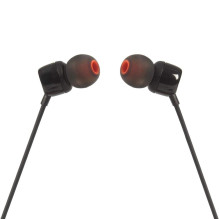 JBL Tune 110 į ausis įdedamos ausinės su 3,5 mm mini lizdu ir nuotolinio valdymo pulteliu – juodos