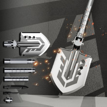 Wozinsky WSS-211 išgyvenimo kastuvas išgyvenimui, daugiafunkcis peilių laužytuvas, titnago švilpukas, harpūnas, 21 viena