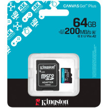 KINGSTON 64GB microSDXC Canvas Go Plus Gen4 200MB / s A2 U3 V30 kortelė + adapteris