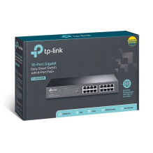 TP-LINK 16 prievadų gigabito „Easy Smart PoE“ komutatorius su 8 prievadų „PoE+“